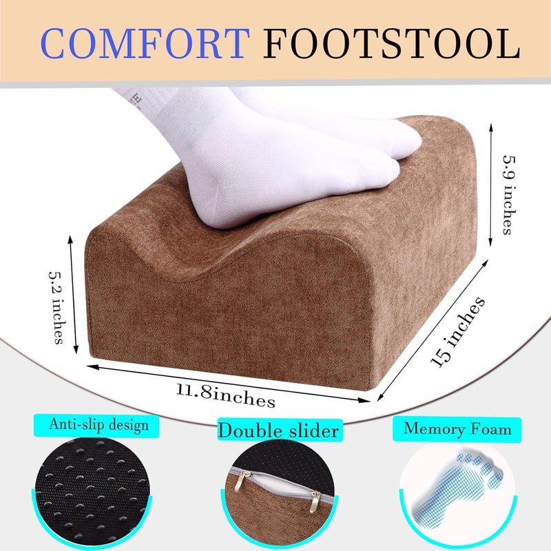 COMFelicify Foot Rest for Under Desk at Work, Ergonomic Under Desk Footrest with Washable Cover, Memory Foam Foot Stool for Office Chair & Gaming Chair, Back & Hip Pain Relief, Brown - Image 5